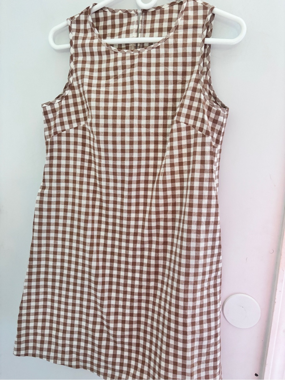 NWT Who What Wear Summer Tan Gingham Midi Dress Side Pockets Keyhole Back Small